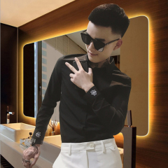 Solid color shirt fashion man 2020 autumn new fashion Korean version of slim social guy online Red same fashion shirt