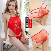 3 miếng lớn màu đỏ tạp dề thêu phụ nữ sexy tam giác đồ lót nữ ren thấp eo nóng người lớn phù hợp với áo ngủ đẹp