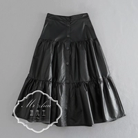 Черная полиуретановая длинная юбка, А-силуэт