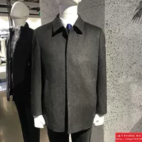 Mùa thu và mùa đông thương hiệu kinh doanh len nam thông thường + áo len cashmere xương cá màu xám cashmere áo khoác hoodie nam