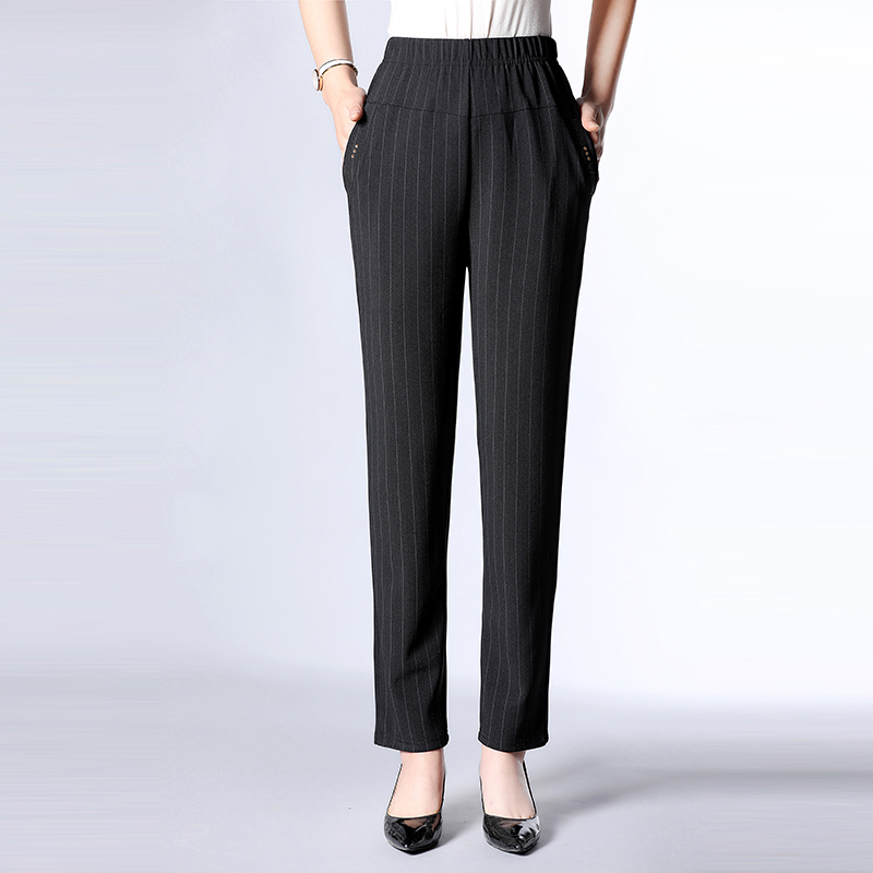 Thick StripeMiddle aged and elderly Women's trousers Autumn and winter Elastic waist High waist Plush thickening easy Wear out keep warm trousers old age mom trousers