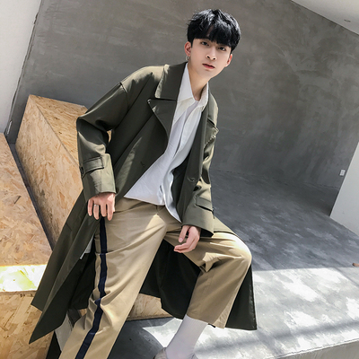 2018 mùa xuân mới thời trang phiên bản dài trên đầu gối áo khoác nam xu hướng Hàn Quốc phiên bản của mỏng mỏng phần áo khoác màu rắn Áo gió