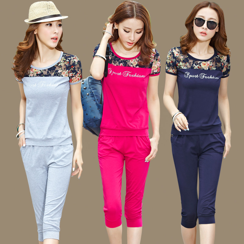 Mùa xuân và mùa hè ngắn tay thể thao đất thường mỏng phần 40 mùa hè quần trong một bộ đồ trẻ mẹ phụ nữ mặc 30 tuổi
