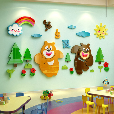 熊出没3d立体墙贴画儿童房床头贴纸墙贴幼儿园墙面装饰卡通墙贴纸