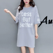 Mùa hè thai sản dress thư ngắn tay áo Hàn Quốc phiên bản của phần dài mặc giản dị T-Shirt mang thai phụ nữ mang thai ăn mặc