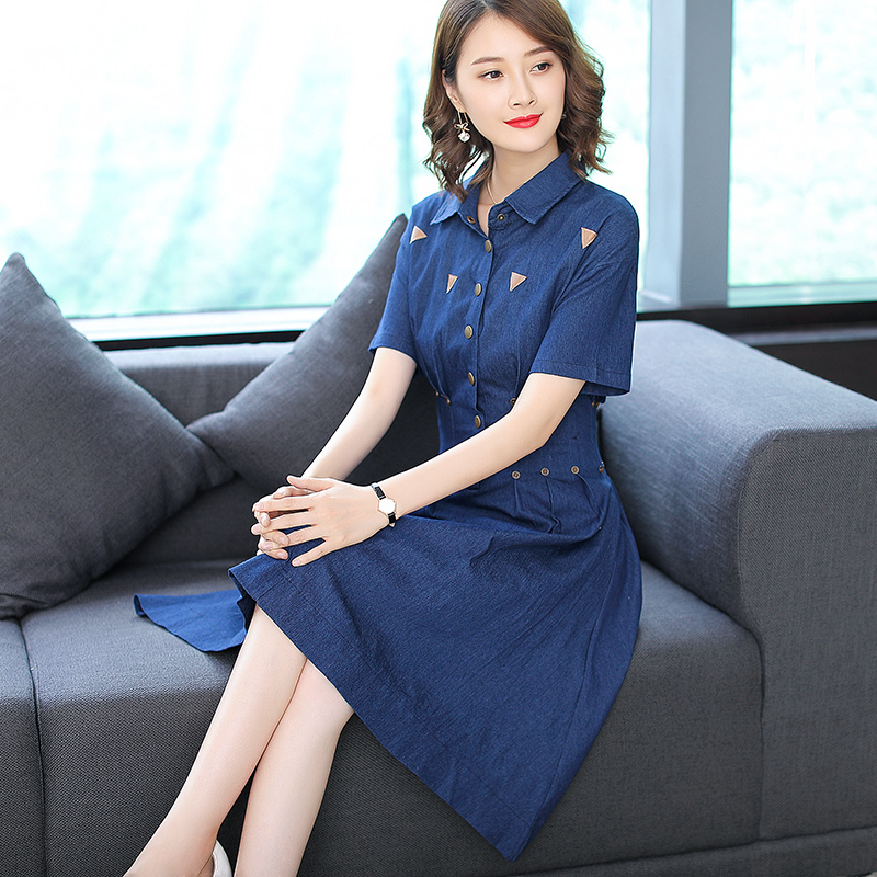 实拍2018春夏新品时尚牛仔裙短袖修身收腰大