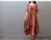 2018 mùa xuân mới gió quốc gia bông và vải lanh giả hai mảnh váy nữ Hàn Quốc phiên bản của chất béo mm lỏng mỏng lanh váy Váy dài