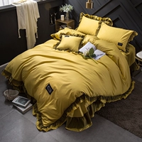 Bộ đồ giường cotton cotton bốn mảnh kiểu công chúa ren hoa sen ren châu Âu màu đơn giản - Bộ đồ giường bốn mảnh bộ ra nệm