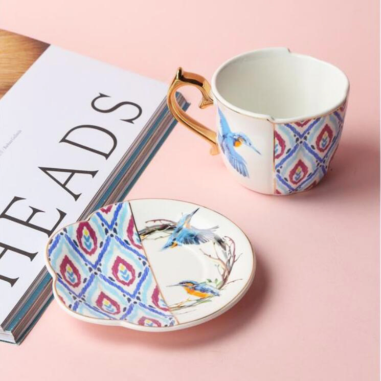 EBlue and white Export britain afternoon tea Cup set coffee cup teacup chinese and western Irregular Ceramic cup