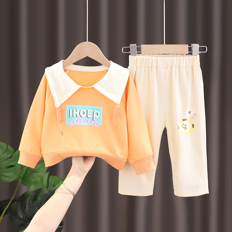 Hop Suit OrangeBaby girl suit Foreign style spring baby child clothes spring and autumn 1 One 3 year 0 Children's clothes 2 children girl spring clothes
