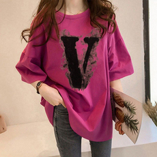 Солдатская детская одежда 火龙果色短袖t恤女2023年新款欧货大版宽松中长款遮屁股潮牌体恤