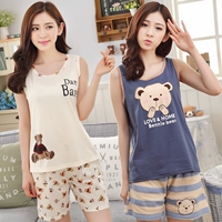 Mặc mùa hè đồ ngủ cotton không tay vest quần short nữ mùa hè bông dễ thương phim hoạt hình hai mảnh nhà dịch vụ phù hợp với bộ khủng long