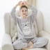 Bộ đồ ngủ pijama lông cừu san hô mùa thu đông dài tay dày của phụ nữ Bộ đồ mặc nhà bằng vải nỉ dài tay Phiên bản Hàn Quốc Bộ đồ hai mảnh ngọt ngào và dễ thương shop quần áo nam Pyjama