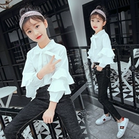 Cô gái 2019 mùa xuân và mùa thu áo mới quần áo trẻ em Phiên bản Hàn Quốc của quần lót trẻ em lớn bằng lá sen - Áo sơ mi sơ mi đẹp cho bé trai