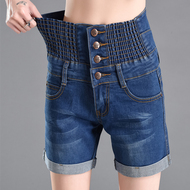 Mùa hè mới cao eo quần short denim nữ đàn hồi eo loose bốn quần một chiếc quần khóa kích thước lớn bụng chất béo mm quần áo nữ mùa hè đẹp