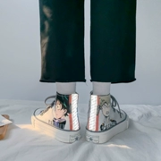 Giày giả vải cao cổ phản quang giả nữ sinh viên Hàn Quốc phiên bản giày mùa hè 2019 hoang dã đôi giày vẽ tay graffiti - Plimsolls