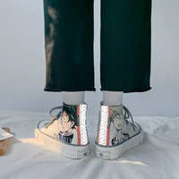 Giày giả vải cao cổ phản quang giả nữ sinh viên Hàn Quốc phiên bản giày mùa hè 2019 hoang dã đôi giày vẽ tay graffiti - Plimsolls giầy trắng nữ