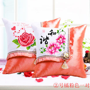 Autumn and winter new cross stitch pillow printed car pillow sofa sofa cushion waist pillow flower wealth auspicious 1 pair of free shipping