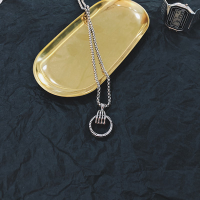 Ring Necklace (Art Box)Chaozhou people hiphop Ring Necklace ins Tuku Europe and America disco dancing men and women tide Tiktok Pendants Hip hop multi-storey Accessories