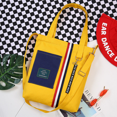Orange & Contrast Pockettrend the republic of korea Simple leisure cowboy Canvas bag like a breath of fresh air portable Cloth bag Solid color Versatile literature The single shoulder bag