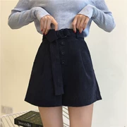 Quần soóc mùa đông nữ mùa thu 2018 mới mặc hoang dã phiên bản Hàn Quốc rộng eo cao với quần ống rộng cạp cao