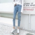 Đầu mùa xuân mới retro cá tính lỗ bất thường jeans hoang dã cao eo là mỏng chín quần phụ nữ quần thẳng triều Quần jean