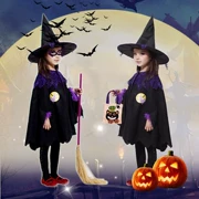 Halloween cos trẻ em trang phục cô gái phù thủy nhỏ hiệu suất áo choàng áo cha mẹ-con phù hợp với cô gái quần áo phù thủy