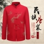 quần kaki nam Mùa xuân và mùa hè 2022 Tang phù hợp với phong cách Trung Quốc của đàn ông trung niên dài tay áo sơ mi mỏng cổ đứng quần áo màu đỏ áo khoác mùa thu nam quần kaki nam