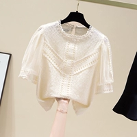 Летний кружевной бюстгальтер-топ, трендовая модная рубашка, рукава фонарики, коллекция 2022
