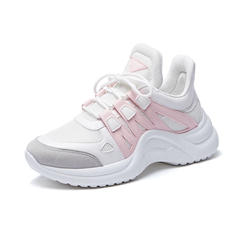 Pinkspring and autumn 2020 gym shoes female ventilation Mesh surface student Single shoes white Thick bottom leisure time run Daddy shoes Big size 41