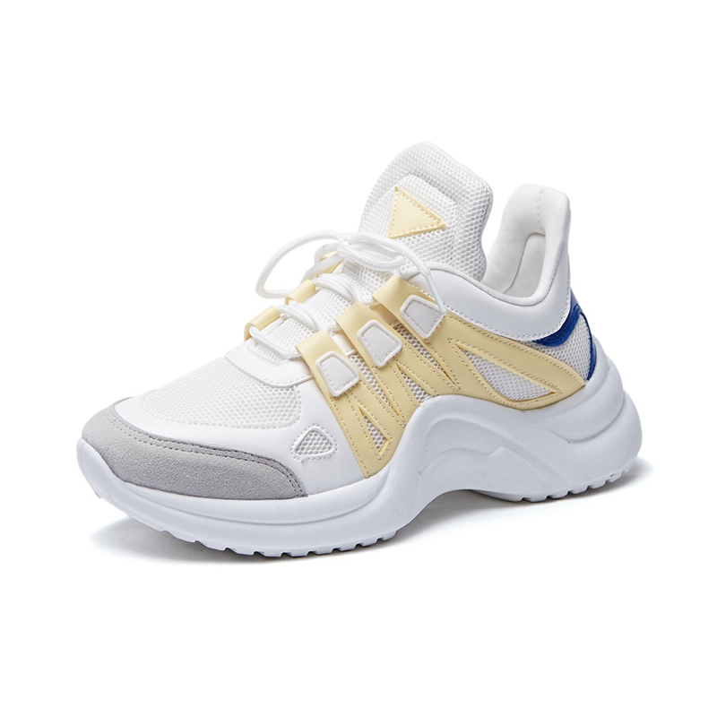 Yellowspring and autumn 2020 gym shoes female ventilation Mesh surface student Single shoes white Thick bottom leisure time run Daddy shoes Big size 41
