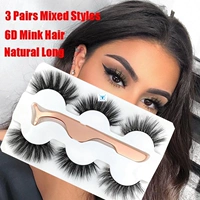 3 pairs 6D Mink False Eyelashes With Tweezer Crisscross
