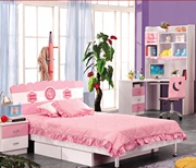 Đồ nội thất trẻ em màu hồng công chúa cô gái phòng ngủ bốn mảnh thiết lập kết hợp ba cửa tủ quần áo trẻ em giường bàn