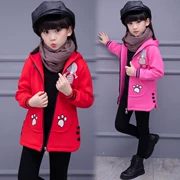 Áo khoác nữ mùa thu và mùa đông Phiên bản Hàn Quốc của áo gió lớn dành cho trẻ em trong phần dài của bé gái cộng với áo len độn bông