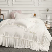 Chất liệu cotton satin 60s phù hợp với bốn mảnh ren công chúa đơn giản cotton 1,8m đôi màu sắc rắn - Bộ đồ giường bốn mảnh