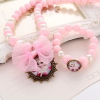 Розовое ожерелье и браслет, комплект, акриловый материал, «Холодное сердце»