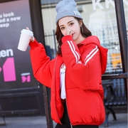 2018 mùa đông mới Hàn Quốc đoạn ngắn giản dị đôi bánh mì quần áo cotton trùm đầu áo khoác cotton cỡ lớn hoang dã quần áo nữ