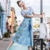 Pre-sale Suluo Bướm Thời Trang Gió Quốc Gia Thêu Váy Nữ Mùa Hè 2018 Dây Đeo Mới Denim Jumpsuit Váy dài