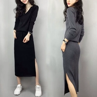 Весенний осенний длинный модный корсет, трикотажное платье, юбка, средней длины, в корейском стиле