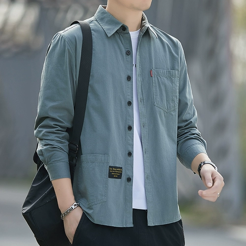 Тонкая рубашка, хлопковый демисезонный универсальный кардиган для отдыха