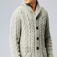 Vintage dày que đan xoắn áo len dày InPark giá trị nam kích thước lớn mỏng màu xanh lá cây cổ áo len cardigan áo cổ lọ nam