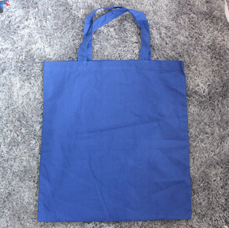 蓝色外贸日韩空白纯色帆布单肩包女袋棉手绘涂鸦手提包DIY环保购物袋