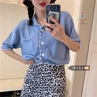 Оригинальная рекомендация Miko Today Window ~ Summer Design Baby Blue Contrasting Cardigan+юбка леопарда молока