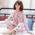 Bộ đồ ngủ mùa xuân và mùa hè của phụ nữ mỏng phần dài tay cotton lụa ngọt ngào cardigan cotton nhân tạo cotton nữ điều hòa không khí nhà quần áo tháng - Pyjama bộ thu đông nữ Pyjama