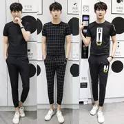 Mùa hè phù hợp với nam giới 2018 mới của Hàn Quốc phiên bản của xu hướng ngắn tay thể thao T-Shirt đẹp trai Mỏng hai mảnh mặc giản dị