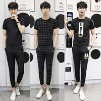 Mùa hè phù hợp với nam giới 2018 mới của Hàn Quốc phiên bản của xu hướng ngắn tay thể thao T-Shirt đẹp trai Mỏng hai mảnh mặc giản dị đồ nam đẹp