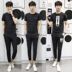 Mùa hè phù hợp với nam giới 2018 mới của Hàn Quốc phiên bản của xu hướng ngắn tay thể thao T-Shirt đẹp trai Mỏng hai mảnh mặc giản dị Bộ đồ