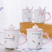 Cốc gốm thỏ siêu dễ thương cô gái dễ thương hoa anh đào cốc nước Nhật Bản có nắp muỗng cà phê ba chiều dễ thương