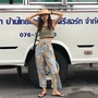 Hàn Quốc mùa hè mỏng không tay ngắn cắt rốn yếm trong top + đàn hồi eo với hoa rộng- chân quần quần áo