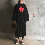 Han Fan mùa thu chic retro hoa lỏng cộng với nhung dài áo len + xếp li polka dot váy phù hợp với phụ nữ